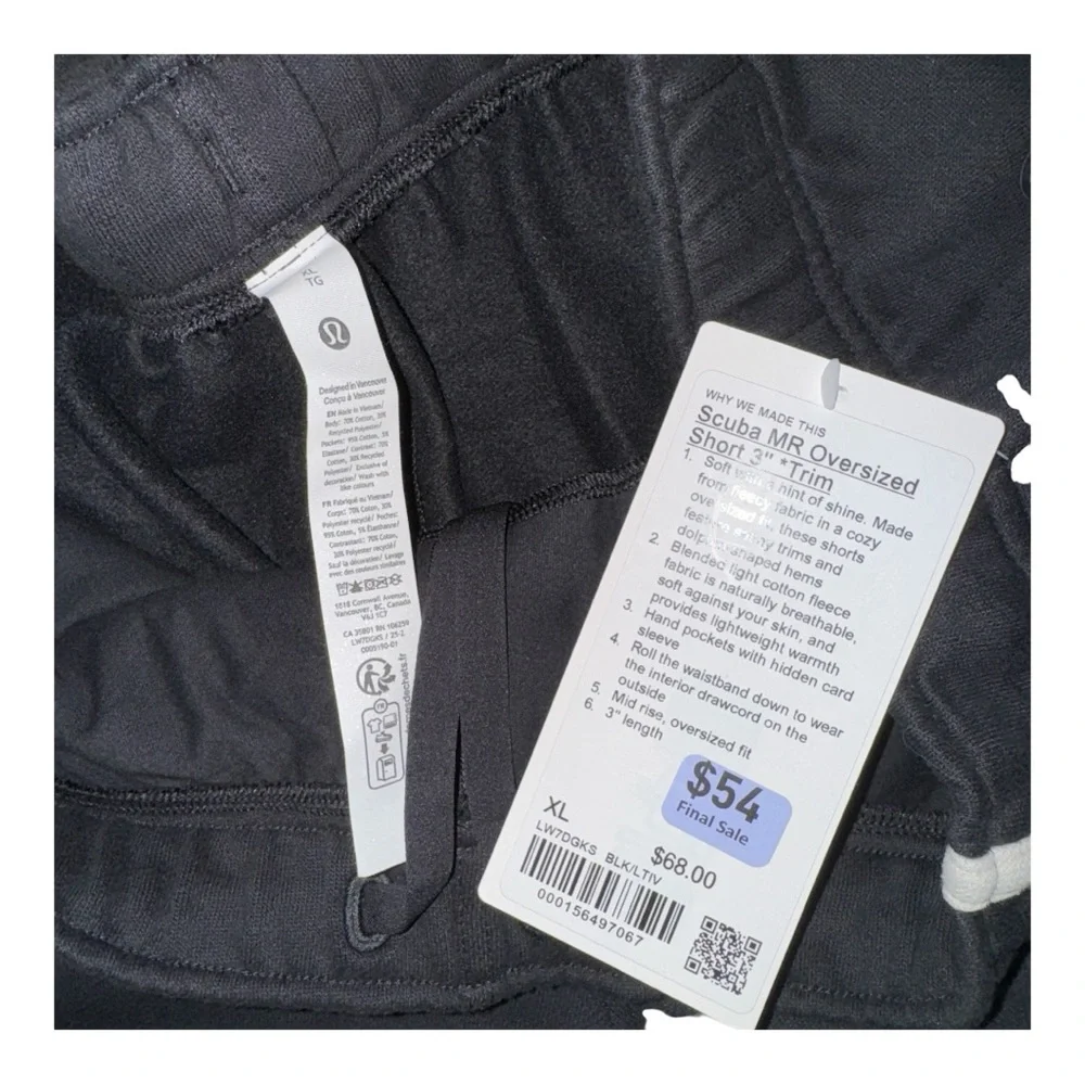 Lululemon Scuba MR Oversized Short 3" *Trim, Black Light Ivory Size XL 12 14 - Picture 3 of 4